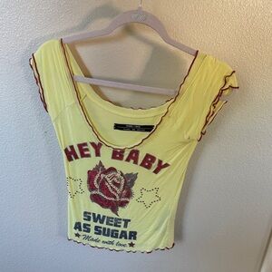 Sugar Thrillz Yellow 'Hey Baby' Tee